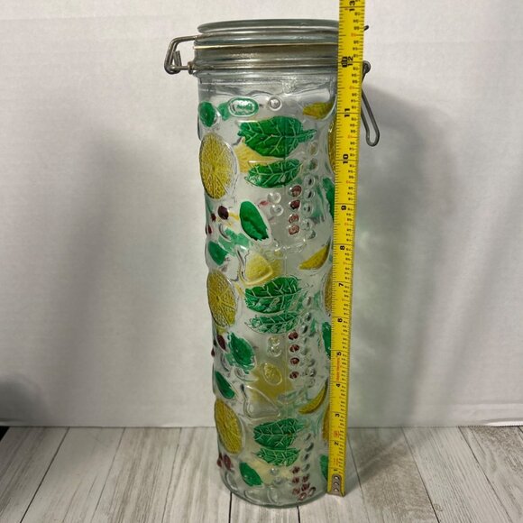 Vintage Canister Jar Storage Glass Fruit Embossed Wire Bale Lid - Set Of 3 - Picture 5 of 10